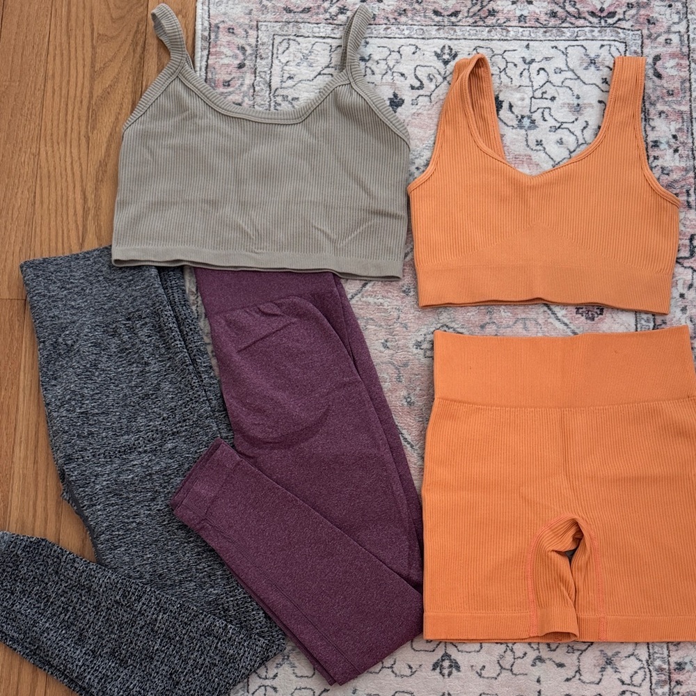 Stylish Activewear Set in Orange, Gray, and Purple